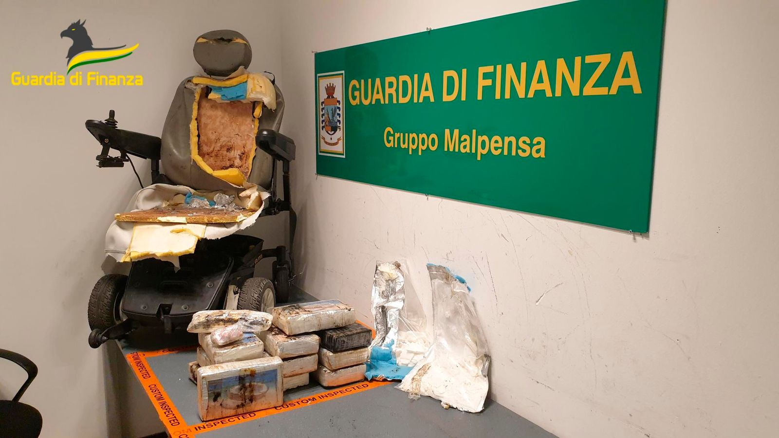 Police find cocaine worth £1.2m hidden in wheelchair at Milan airport | World News