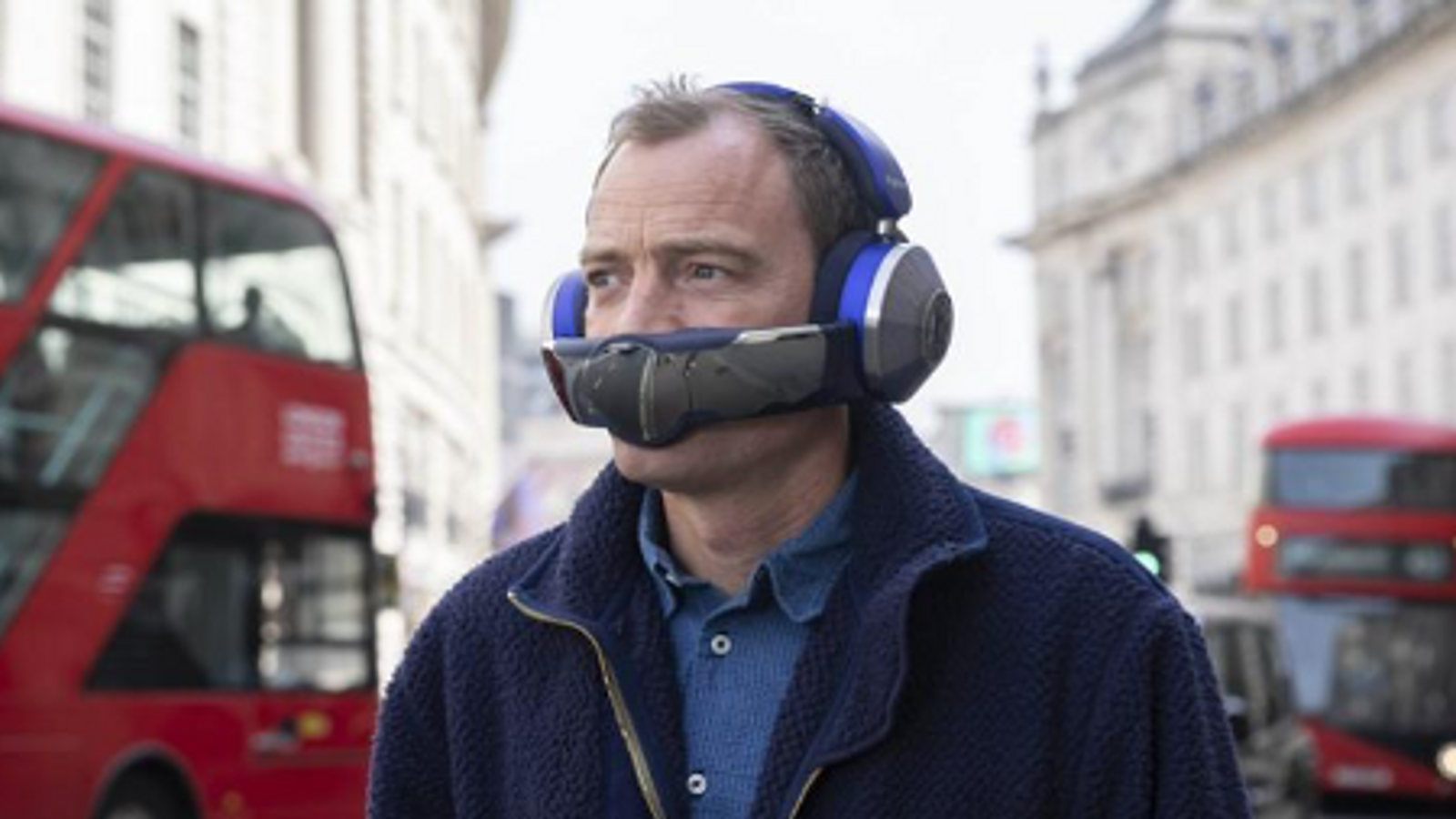 The 'Dyson Zone' is a wearable purifier - with headphones. Pic: Dyson